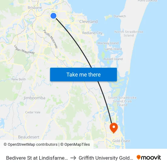 Bedivere St at Lindisfarne Street to Griffith University Gold Coast map