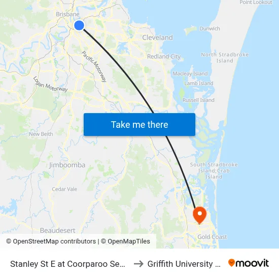 Stanley St E at Coorparoo Secondary College to Griffith University Gold Coast map