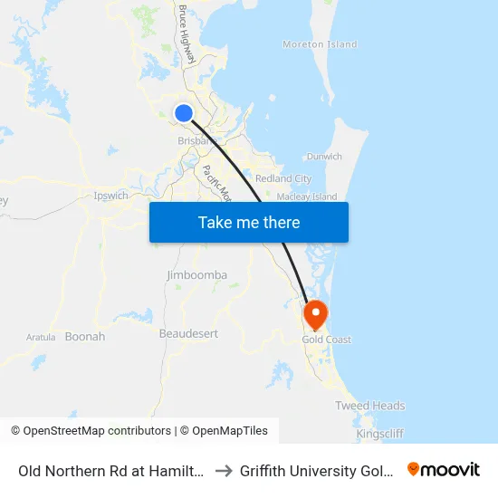 Old Northern Rd at Hamilton Road to Griffith University Gold Coast map