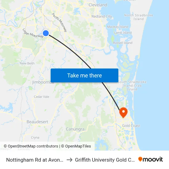 Nottingham Rd at Avondale to Griffith University Gold Coast map