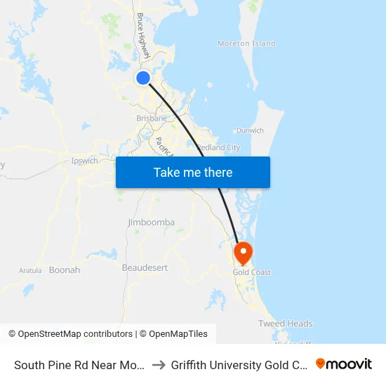 South Pine Rd Near Mott St to Griffith University Gold Coast map