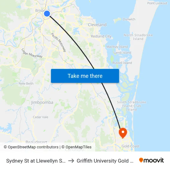 Sydney St at Llewellyn Street to Griffith University Gold Coast map
