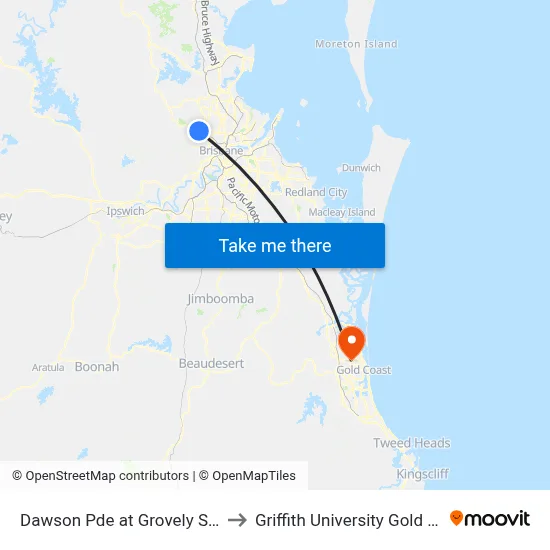 Dawson Pde at Grovely Station to Griffith University Gold Coast map