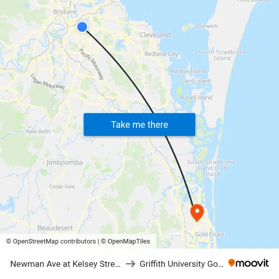 Newman Ave at Kelsey Street, Stop 35 to Griffith University Gold Coast map