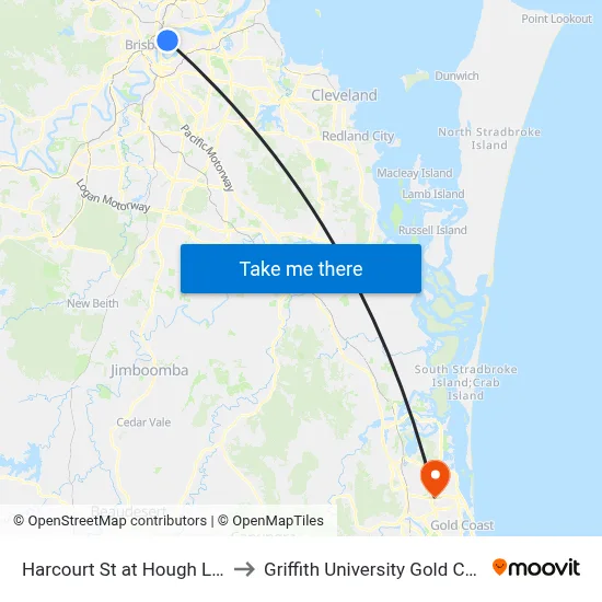 Harcourt St at Hough Lane to Griffith University Gold Coast map
