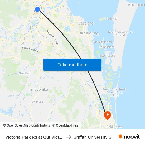 Victoria Park Rd at Qut Victoria Park Rd to Griffith University Gold Coast map