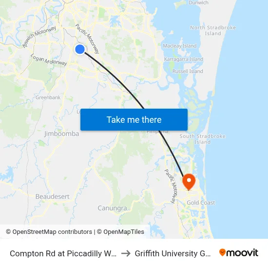 Compton Rd at Piccadilly Way, Stop 28 to Griffith University Gold Coast map