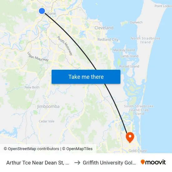 Arthur Tce Near Dean St, Stop 15a to Griffith University Gold Coast map