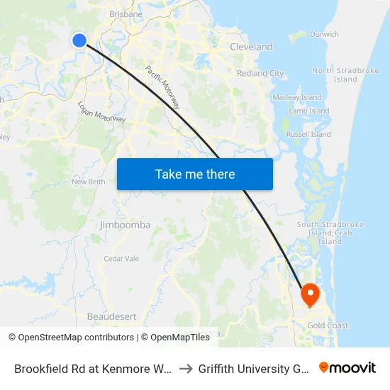Brookfield Rd at Kenmore West, Stop 37 to Griffith University Gold Coast map