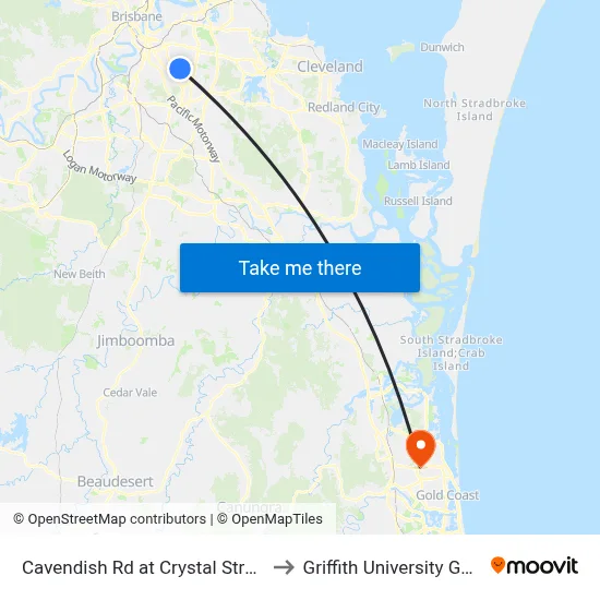 Cavendish Rd at Crystal Street, Stop 50 to Griffith University Gold Coast map