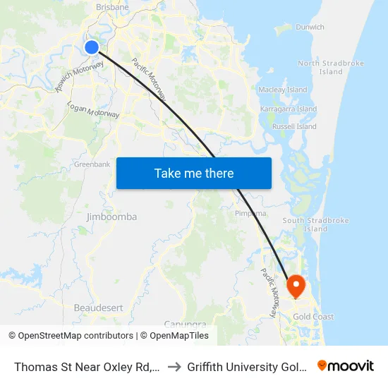 Thomas St Near Oxley Rd, Stop 55 to Griffith University Gold Coast map