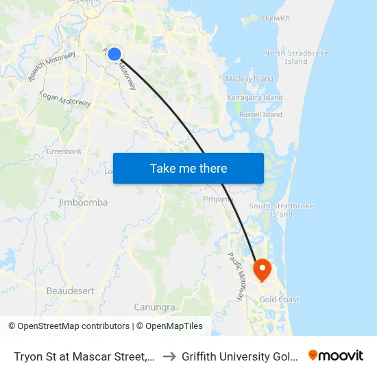 Tryon St at Mascar Street, Stop 81 to Griffith University Gold Coast map