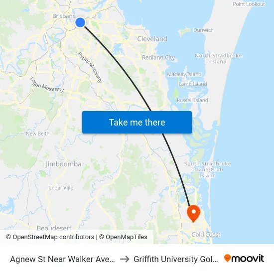 Agnew St Near Walker Ave, Stop 42 to Griffith University Gold Coast map