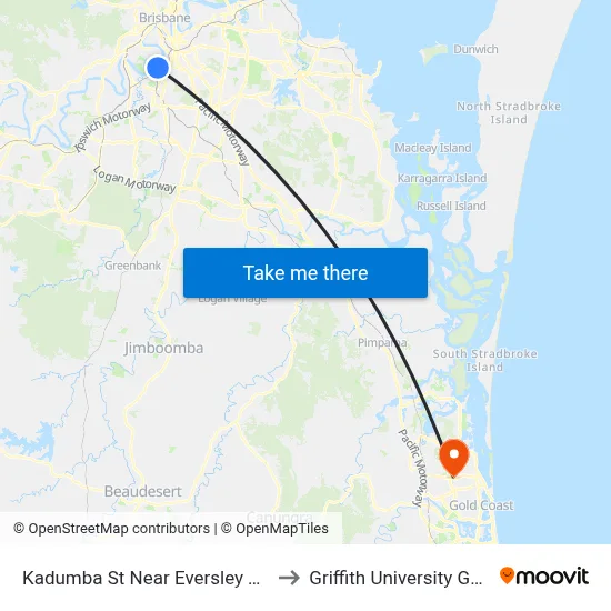Kadumba St Near Eversley Tce, Stop 23 to Griffith University Gold Coast map