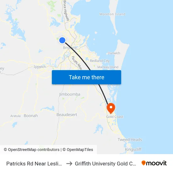 Patricks Rd Near Leslie St to Griffith University Gold Coast map