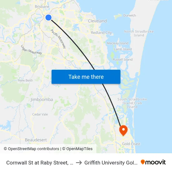 Cornwall St at Raby Street, Stop 19b to Griffith University Gold Coast map