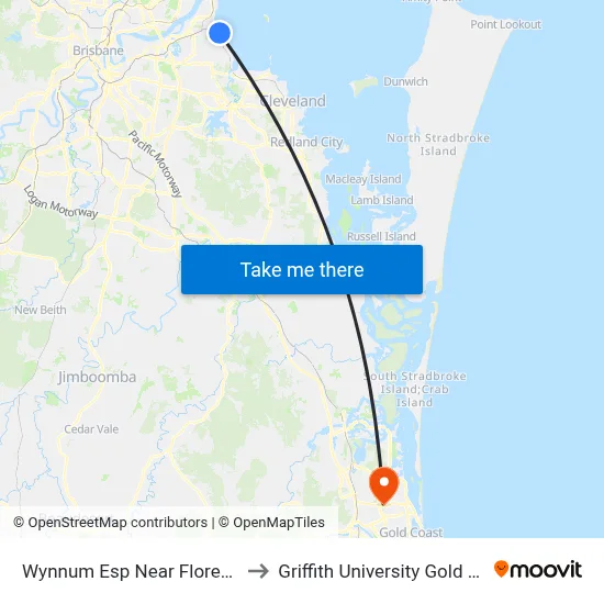 Wynnum Esp Near Florence St to Griffith University Gold Coast map