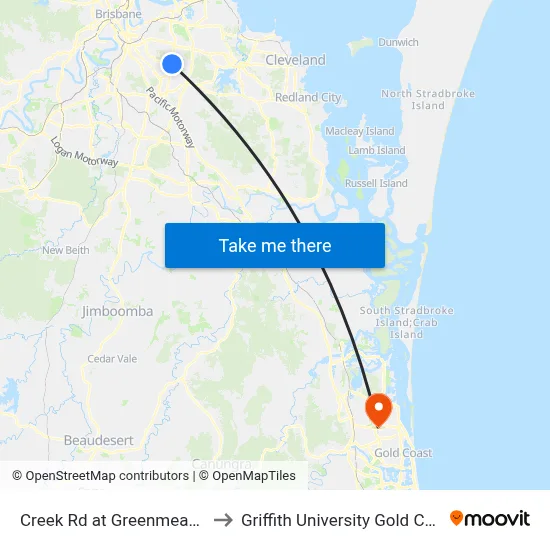 Creek Rd at Greenmeadow to Griffith University Gold Coast map