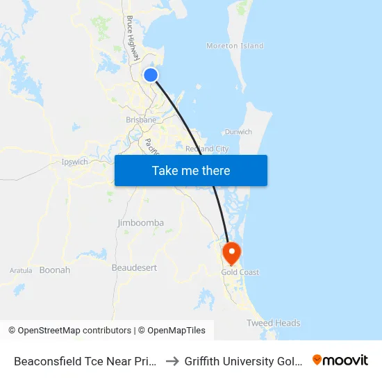 Beaconsfield Tce Near Princess St to Griffith University Gold Coast map