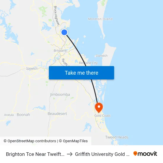 Brighton Tce Near Twelfth Ave to Griffith University Gold Coast map