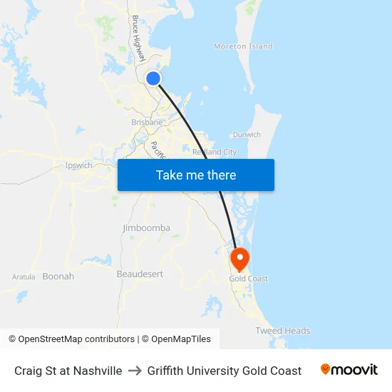 Craig St at Nashville to Griffith University Gold Coast map
