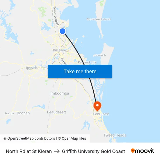 North Rd at St Kieran to Griffith University Gold Coast map