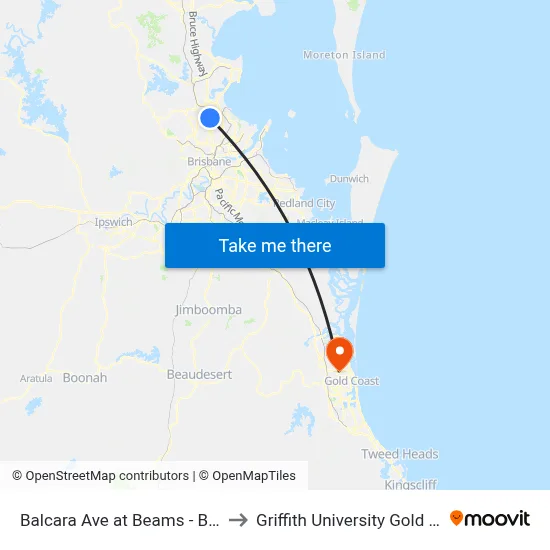 Balcara Ave at Beams - Balcara to Griffith University Gold Coast map