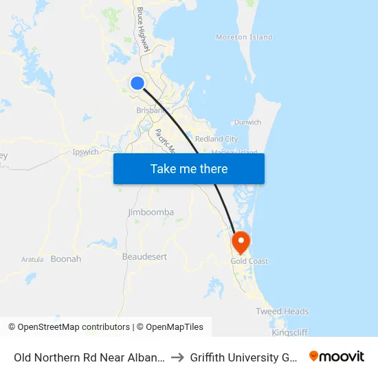 Old Northern Rd Near Albany Forest Dr to Griffith University Gold Coast map