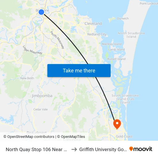 North Quay Stop 106 Near Herschel St to Griffith University Gold Coast map