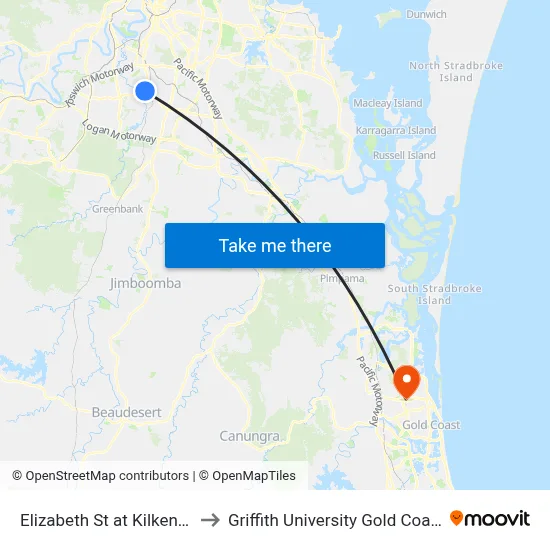 Elizabeth St at Kilkenny to Griffith University Gold Coast map