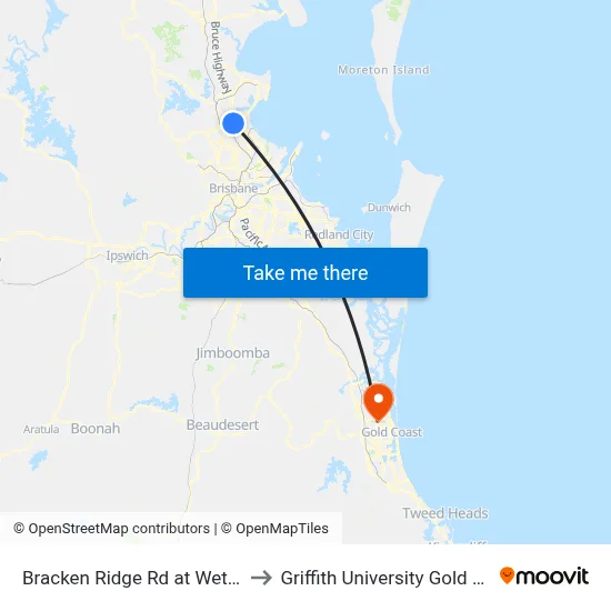 Bracken Ridge Rd at Wetlands to Griffith University Gold Coast map