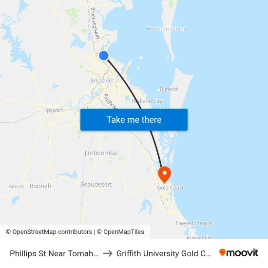 Phillips St Near Tomah Rd to Griffith University Gold Coast map