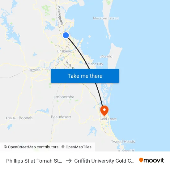 Phillips St at Tomah Street to Griffith University Gold Coast map