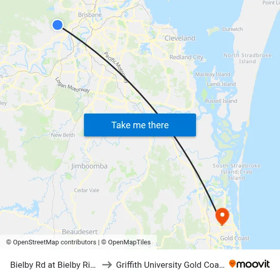 Bielby Rd at Bielby Rise to Griffith University Gold Coast map