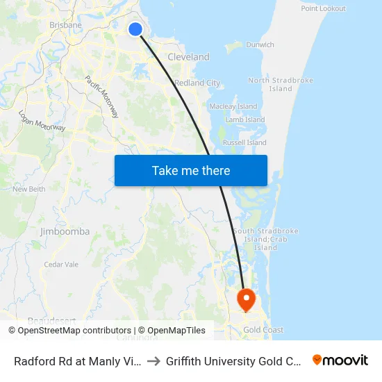 Radford Rd at Manly Vista to Griffith University Gold Coast map