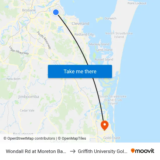 Wondall Rd at Moreton Bay College to Griffith University Gold Coast map