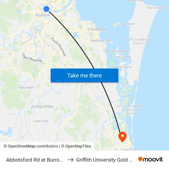 Abbotsford Rd at Burrows St to Griffith University Gold Coast map