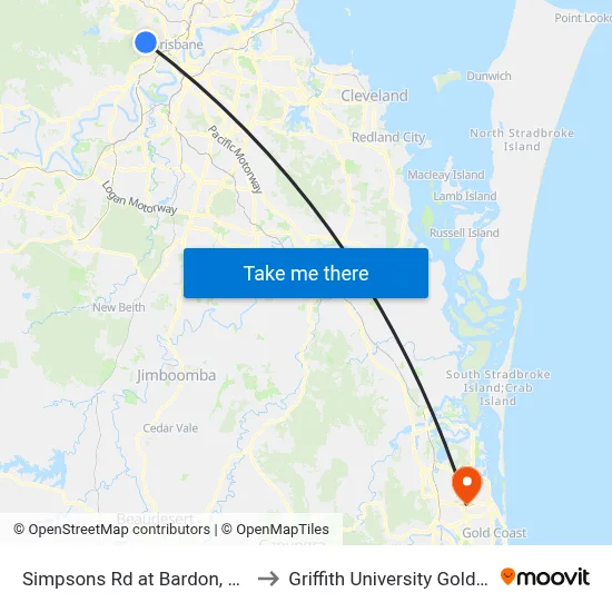 Simpsons Rd at Bardon, Stop 16 to Griffith University Gold Coast map
