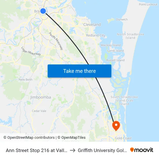Ann Street Stop 216 at Valley Island to Griffith University Gold Coast map