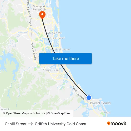 Cahill Street to Griffith University Gold Coast map