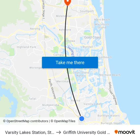 Varsity Lakes Station, Stop A to Griffith University Gold Coast map