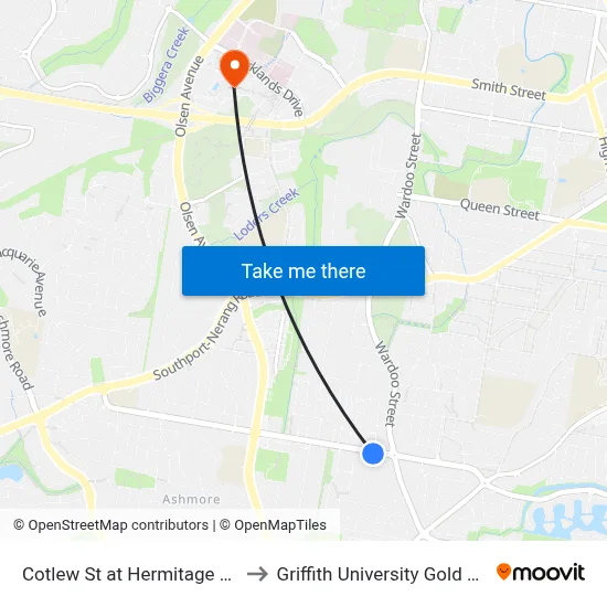 Cotlew St at Hermitage Close to Griffith University Gold Coast map