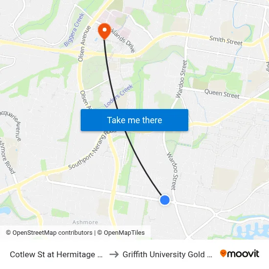 Cotlew St at Hermitage Close to Griffith University Gold Coast map