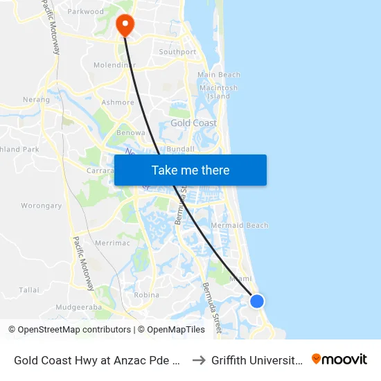 Gold Coast Hwy at Anzac Pde Closed From 21-04-26 to Griffith University Gold Coast map