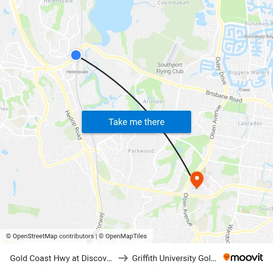 Gold Coast Hwy at Discovery Drive to Griffith University Gold Coast map
