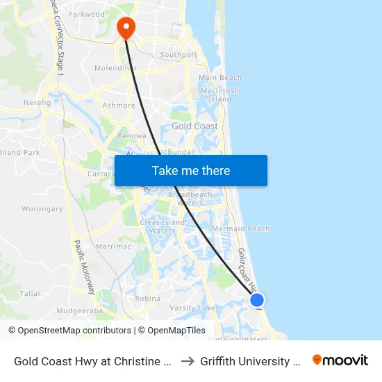 Gold Coast Hwy at Christine Avenue Station to Griffith University Gold Coast map