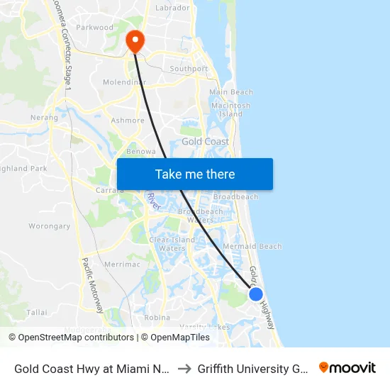 Gold Coast Hwy at Miami North Station to Griffith University Gold Coast map