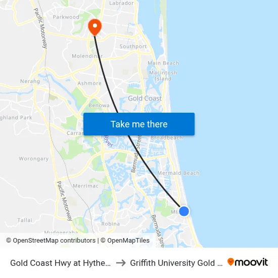 Gold Coast Hwy at Hythe Street to Griffith University Gold Coast map