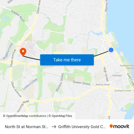 North St at Norman Street to Griffith University Gold Coast map