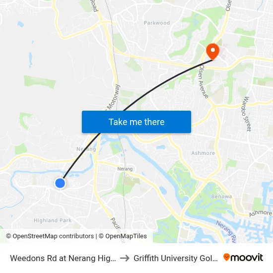 Weedons Rd at Nerang High School to Griffith University Gold Coast map